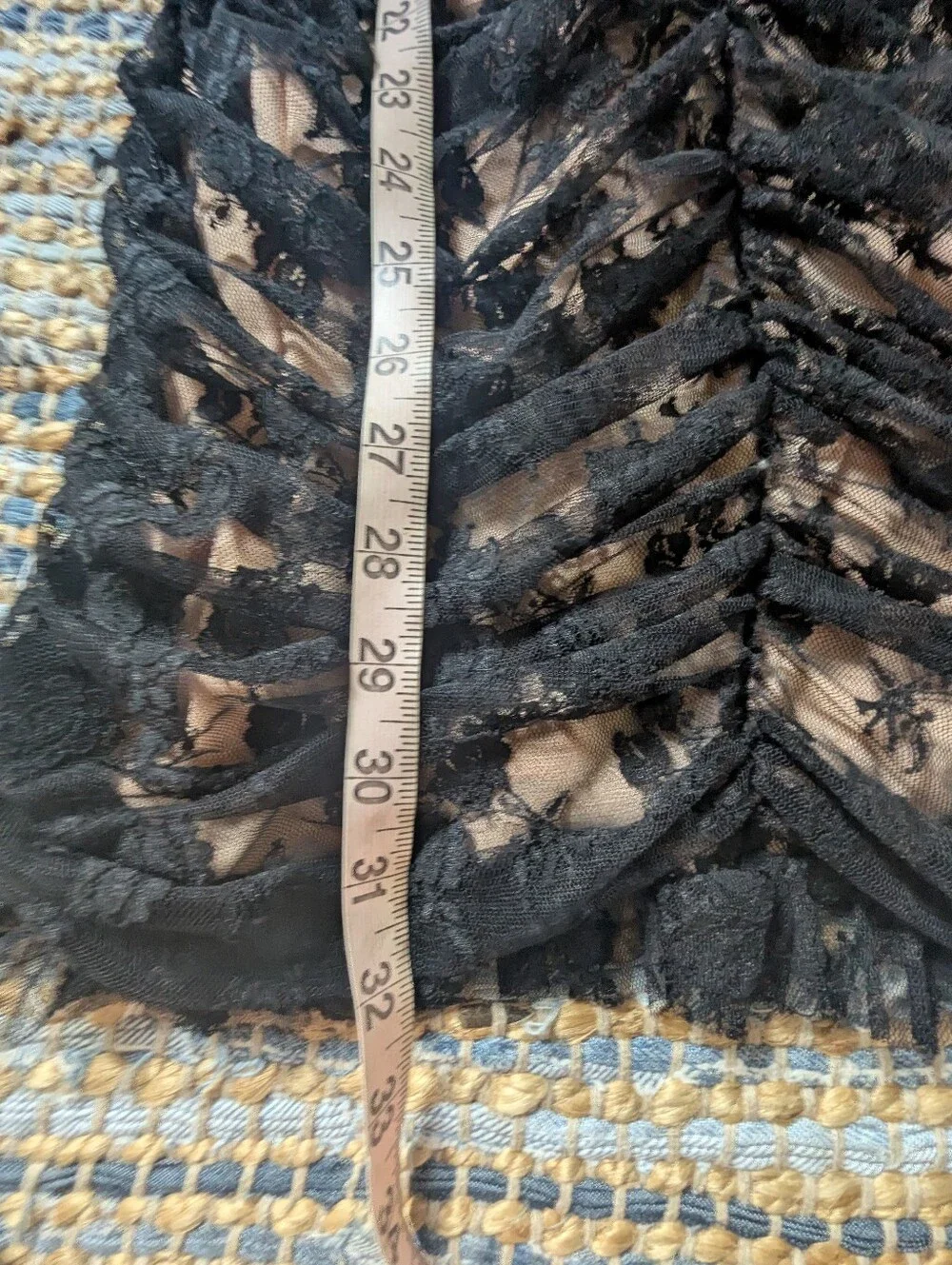 NWT Lulus Black Nude Lace Ruched Mesh Mini Dress M Sheer Goth Coquette 90s Vamp - Picture 3 of 11